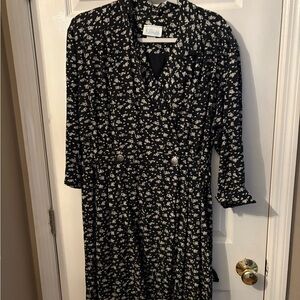 and White Ruffled Long‎ Sleeve Dress